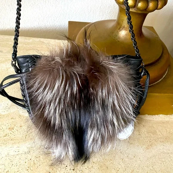 ELIE TAHARI Lamb leather and fox-fur accent cross-body bag - Picture 1 of 5